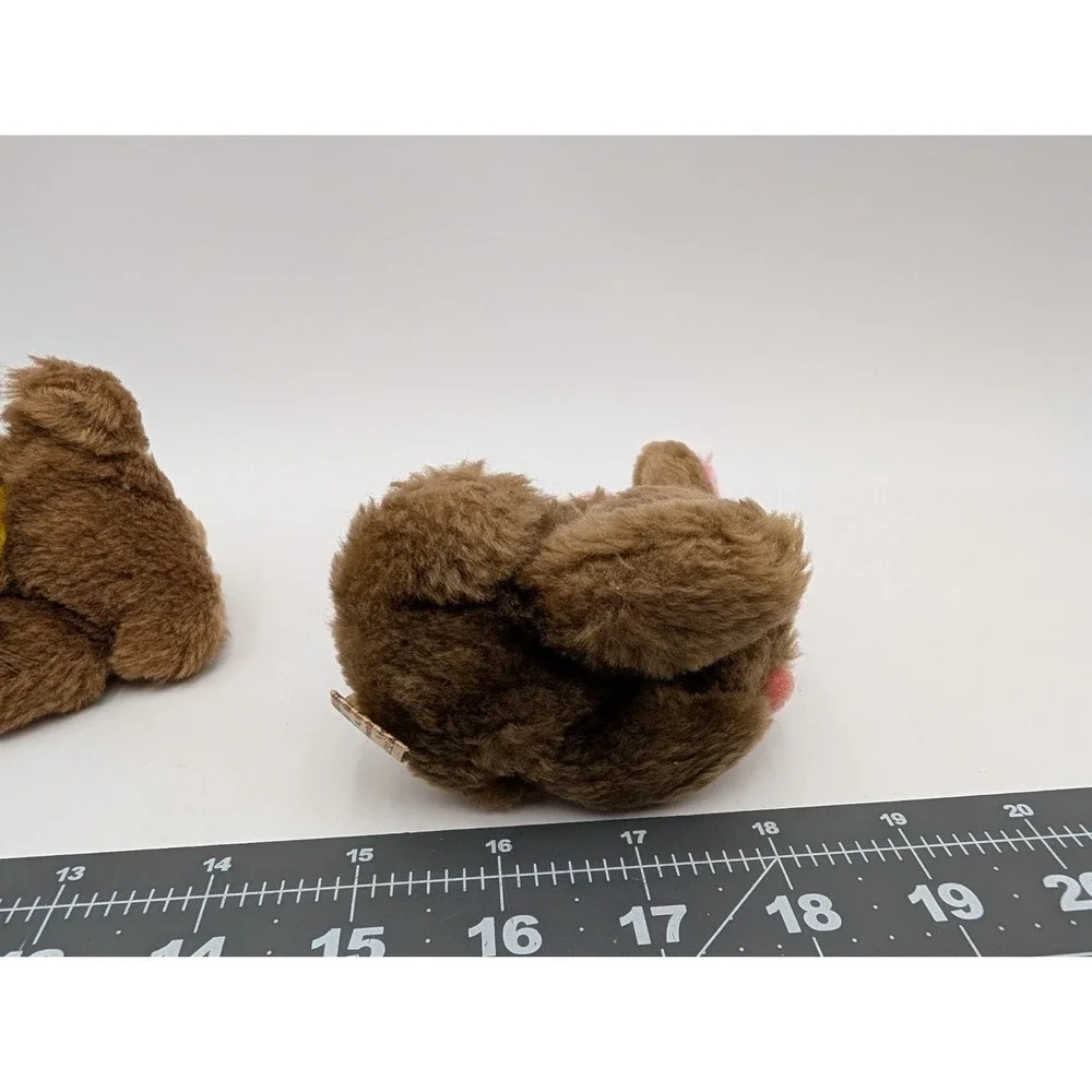 Russ Brown Mini Rabbit Plush 4 Inch Pink Ears Lot‎ of 2 Stuffed Animal Toy